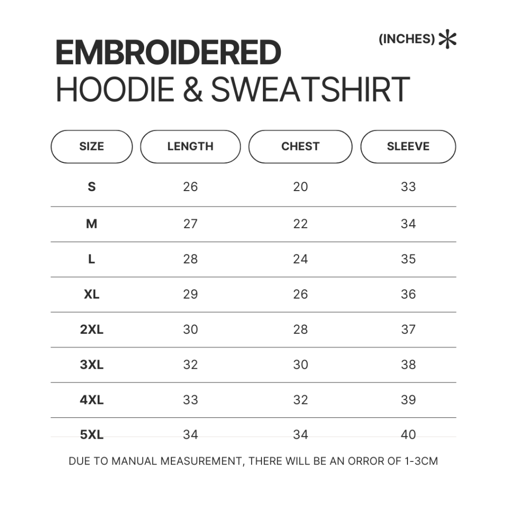 Embroidered Hoodie Sweatshirt Size Chart - Sausage Dog Gifts UK