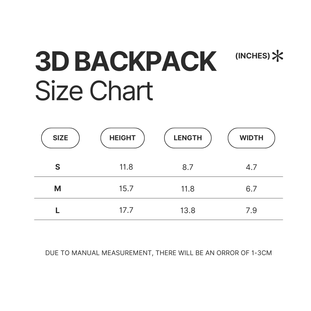 3D Backpack Size Chart - Sausage Dog Gifts UK