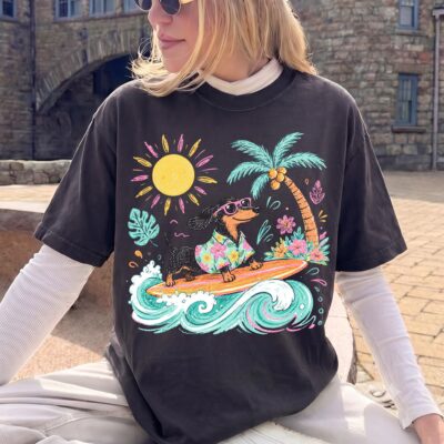 Dachshund Surfing Hawaiian T-shirt