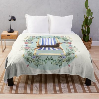 Dachshund Wildflower Design Throw Blanket