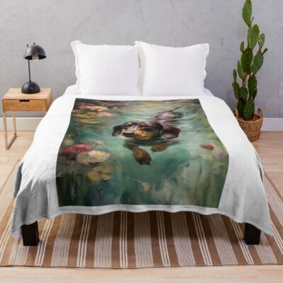 Dachshund Water Lilies Artwork Throw Blanket