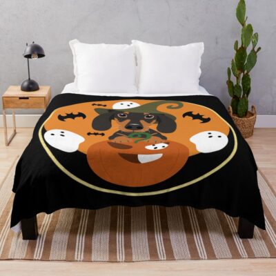 Sausage Dog Halloween Artwork Throw Blanket