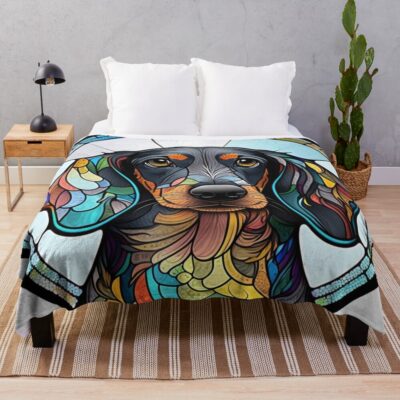 Dachshund Stained Glass Throw Blanket