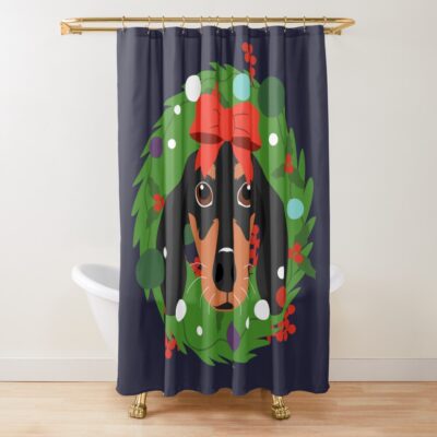 Sausage Dog Christmas Wreath Shower Curtain