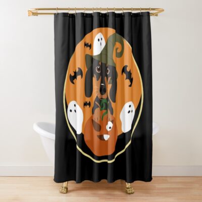 Sausage Dog Halloween Artwork Shower Curtain